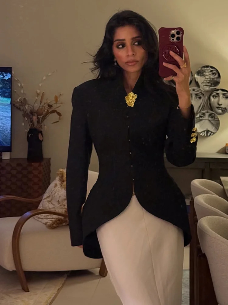 Elegant Women's Jacket V-neck Single Breasted Slim Wasit Female Solid Jackets 2026 Early Spring Fashion Chic Lady Blazers 260921