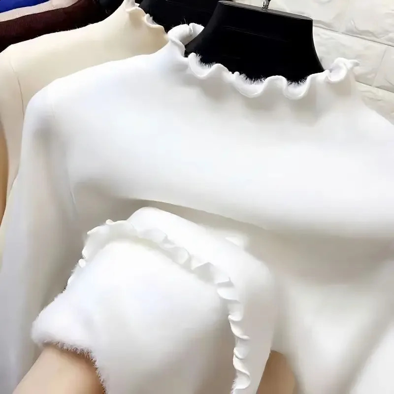 Korean Padded Thickened Bottoming Shirt Female Fall and Winter Half-high Neck Warm Hundred T-shirt Tops 260921