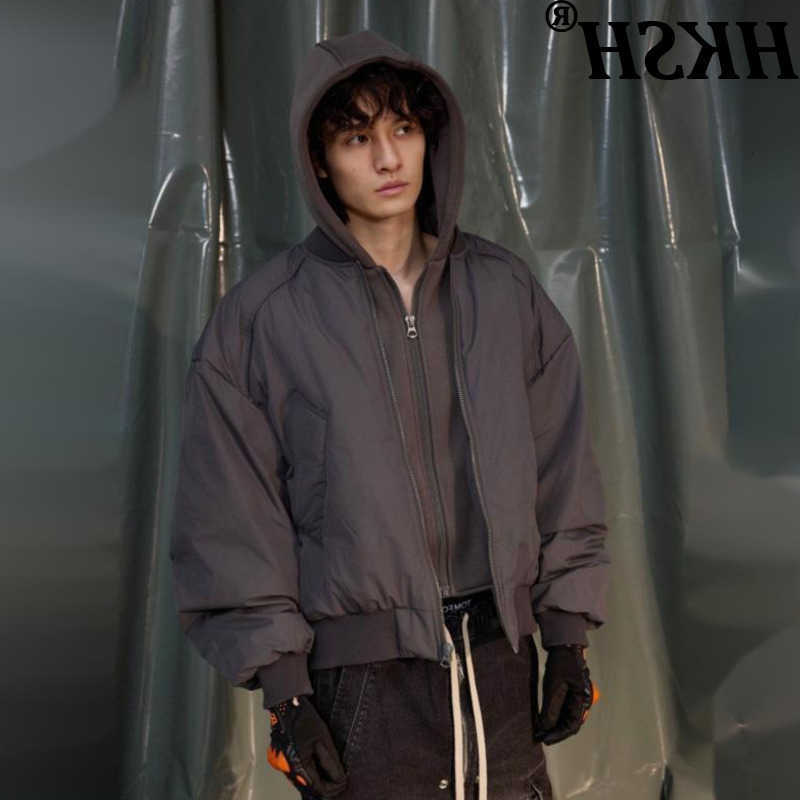 Down Parkas HKSH Autumn Men's Winter New Men Tide White Duck Down Fake Two-Piece Jacket Punk Vintage Chic Ins Zipper Windproof Padded Coat HK14