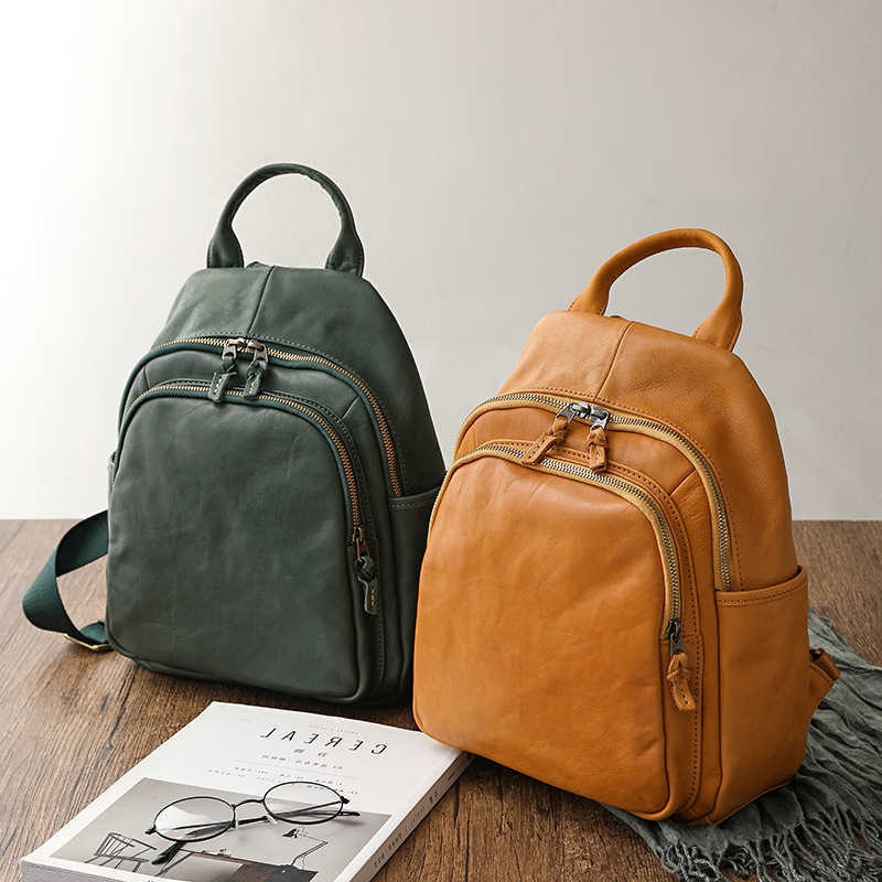 Leather Backpack Style Johnature Genuine Backpack Women's Bag 2026 New Solid Color Natural Soft Cowhide Large Capacity Travel Backpacks H260922