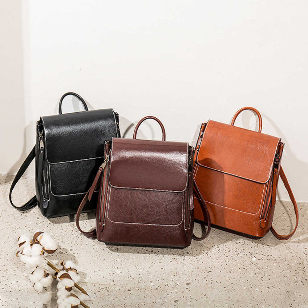 Zaino da donna in pelle stile zaino autentico Borsa a tracolla a tracolla Moda femminile Lady Pelle di vacchetta Libro di scuola Borse a tracolla pe