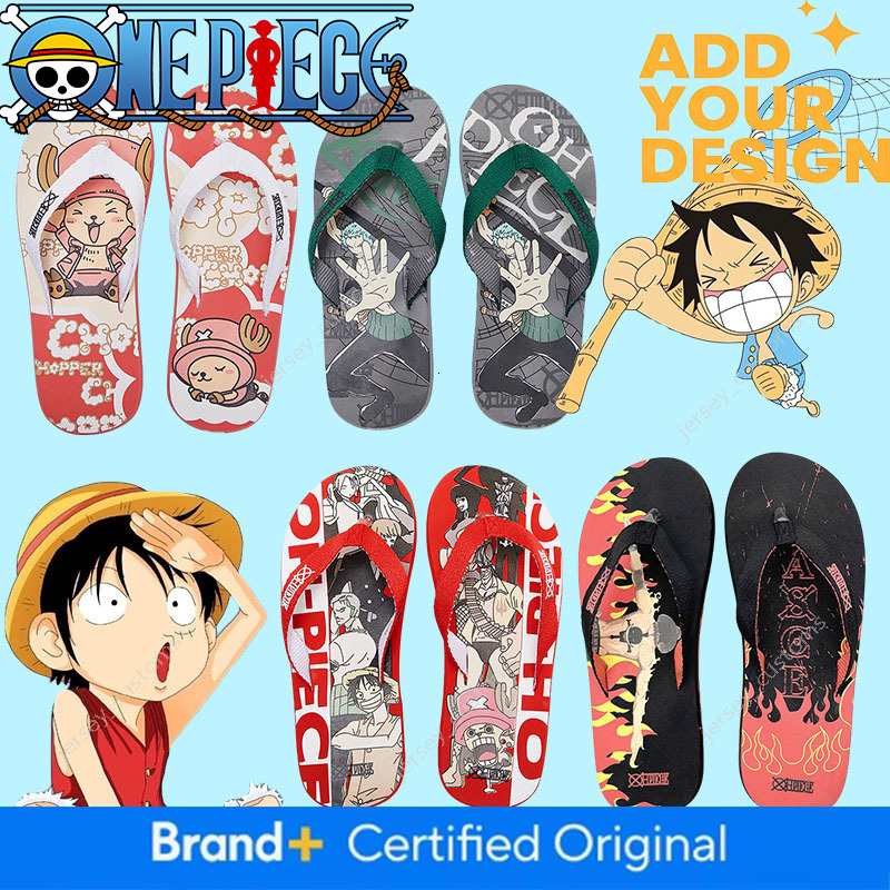 One Piece-themed men's flip-flops, creative new summer design, featuring beach-style toe-post, breathable non-slip soles, unique graffiti patte