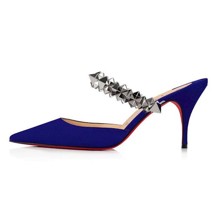 Luxurious Summer Sandals Ladies Red Bottom Planet Choc Pumps Women's High Heels Studded Ankle Strap Point Toe Slippers Elegant Wedding Dress