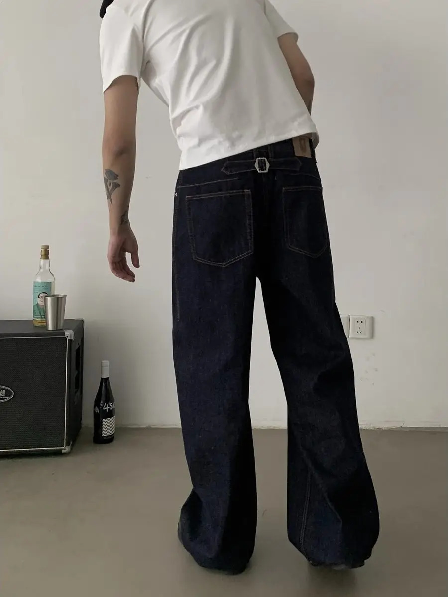 American Style Vintage Paris Button Straight Leg Original Color Denim Jeans Loose Long Trousers for Men And Women Cleanfit 260921