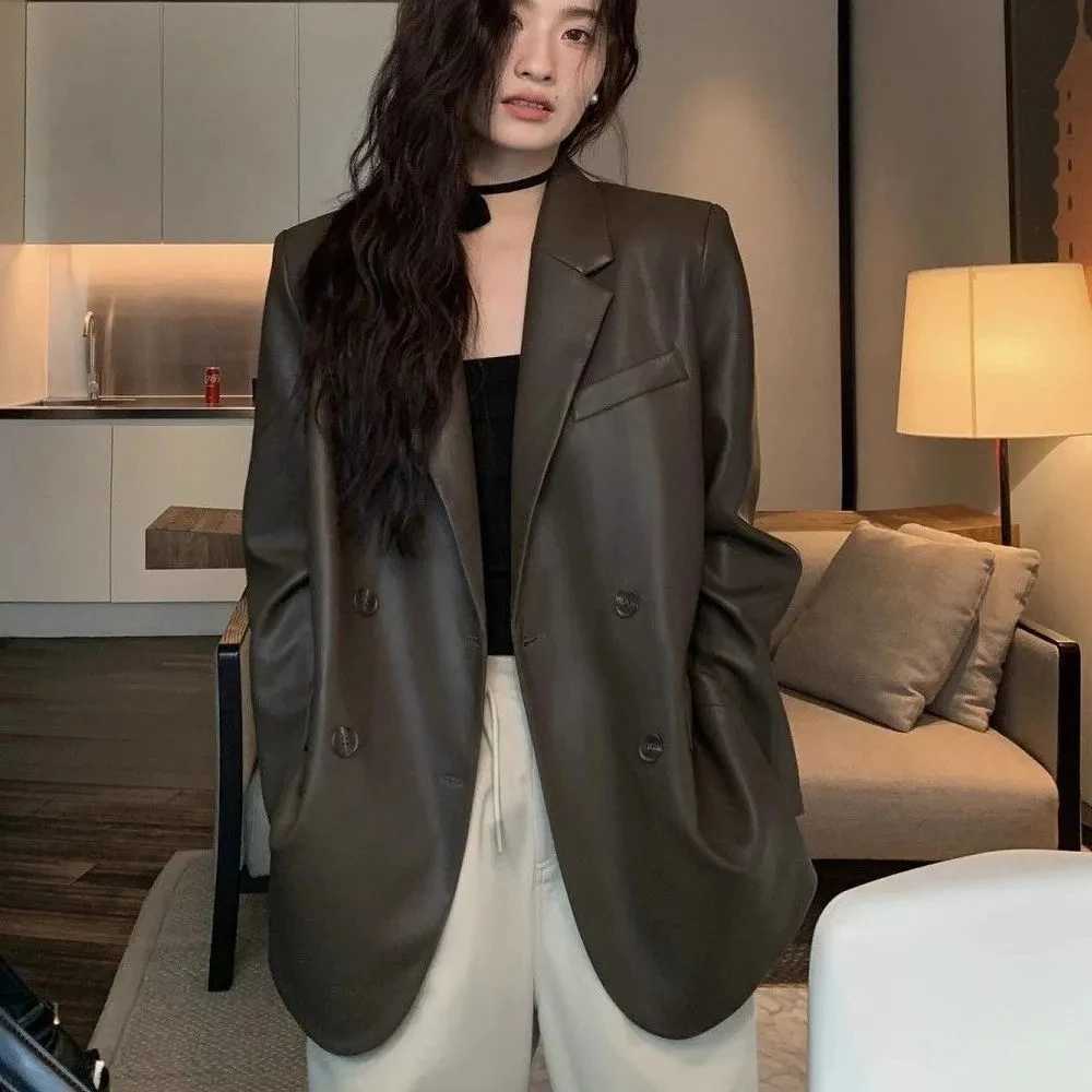 Leather Faux Women's Leather Spring Autumn Women Korean Casual Leather Jacket High-end Fashion Simple Suits Soft Leather Jacket Female PU Leath