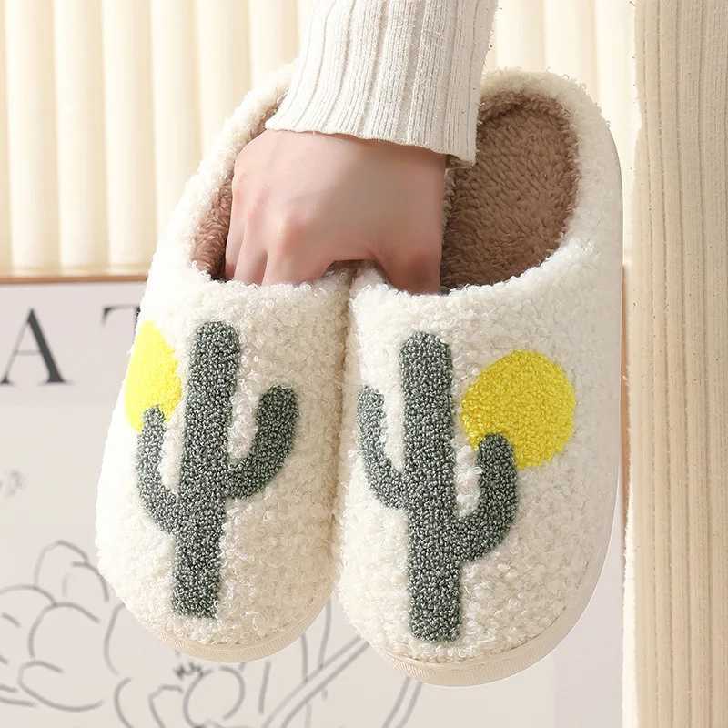 New Comfortable Women Home Cute Cactus Personality Warm Winter Cotton Slippers Couple Men Thick-soled Non-slip Cotton Shoes T260922
