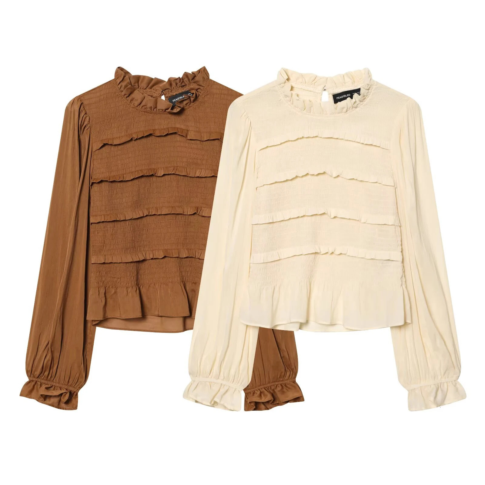 European and American style womens fashion versatile shirt with pleated lace collar and long sleeved top 260922