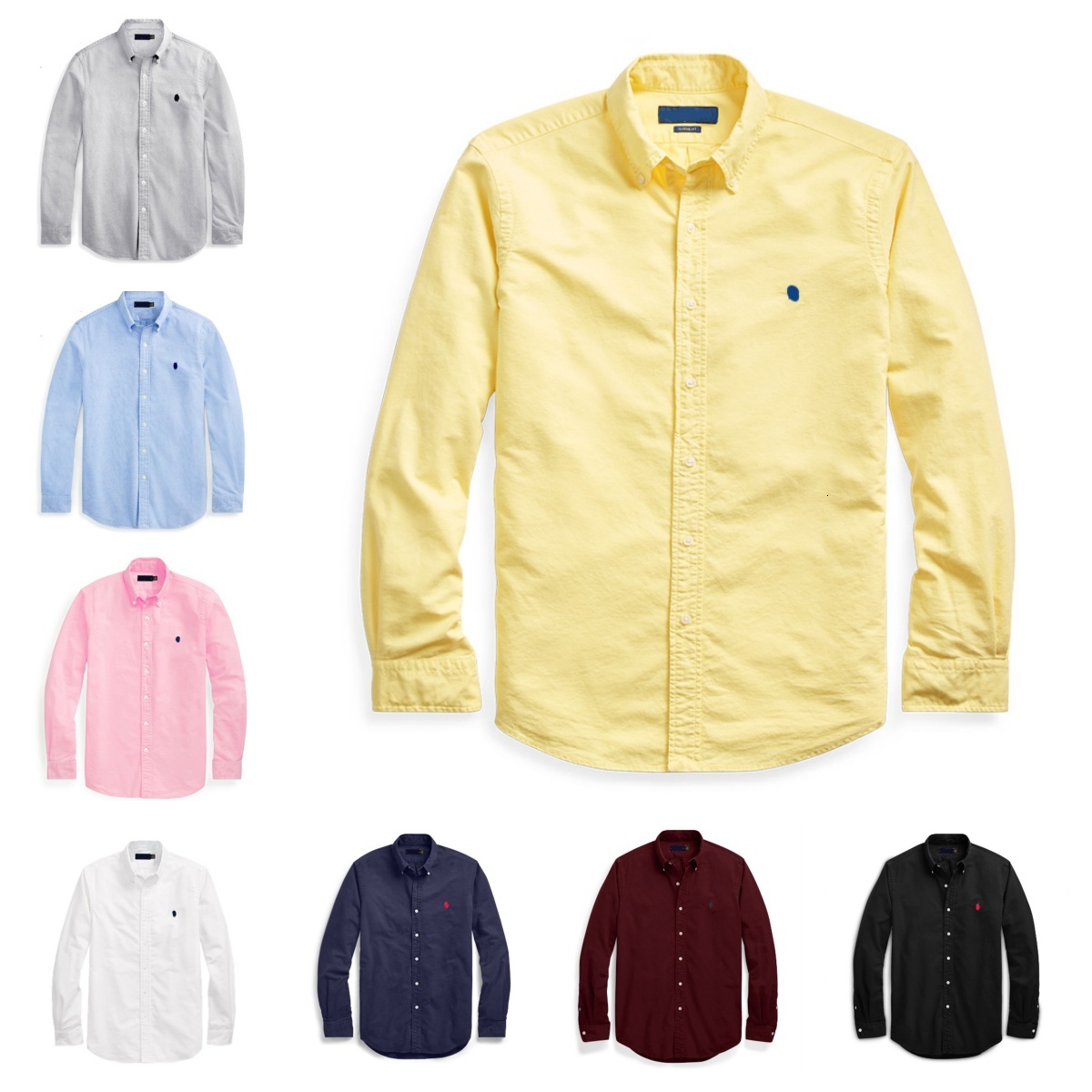 Cross-border foreign trade Paul classic pony logo embroidered Oxford fabric solid color men's pure cotton long-sleeve shirt jacket top a1