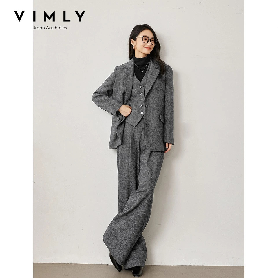 VIMLY Dark Grey Blazer Suit Women 2026 Autumn Winter Business Casual Office Commute Old Money Style Matching Outfit M9353 M9252 260920