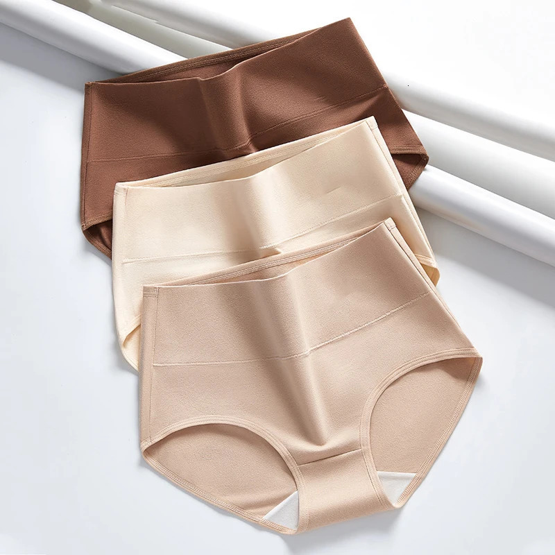 3Pcs/Set Women Panties High Waist Body Shaper Underwear Breathable Briefs Cotton Underpants Soli Panty Plus Size Female Lingerie 260922