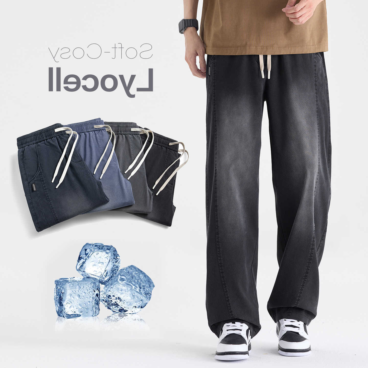 2026 Men's Jeans New High Quality Spring Summer Lyocell Fabric Men's Jeans Elastic Waist Breathe Loose Straight Thin Trousers Plus Size 5X