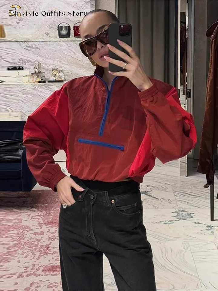 Women's Jackets Block Color Short Jackets Women Loose Full Sleeve Buttons Pockets Stand Collar Coats 2026 New Ladies Autumn Out-going Streetwea