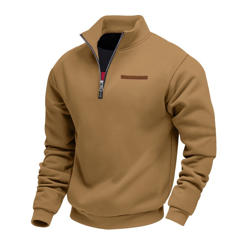 Sudadera con media cremallera para hombre, Top informal de forro polar de manga larga con cuello alto y cremallera de un cuarto
