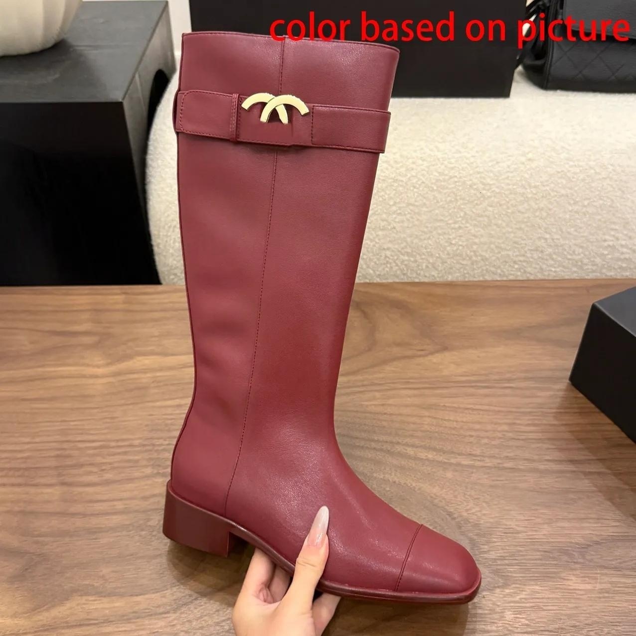 Boot Luxury Shoe Designer Womens Leather White Red Beige Black Tall Knee High Heel Block Low Point Toe Buckle Belt Winter Outdoor Casual Dress Fashi