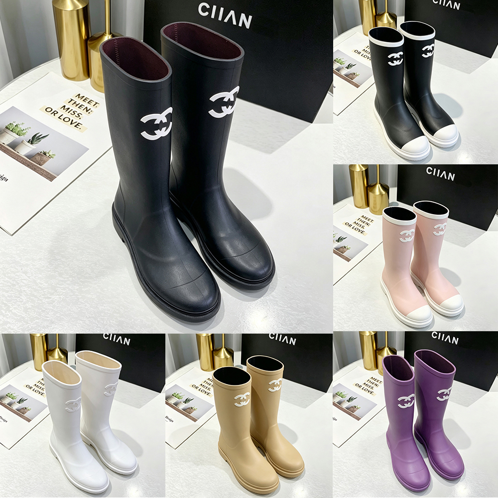 2026 Designer Rain Boots with Square Toe Design Women's Fashion Boots Autumn and winter French-style CC logo boots provide Women's rubb