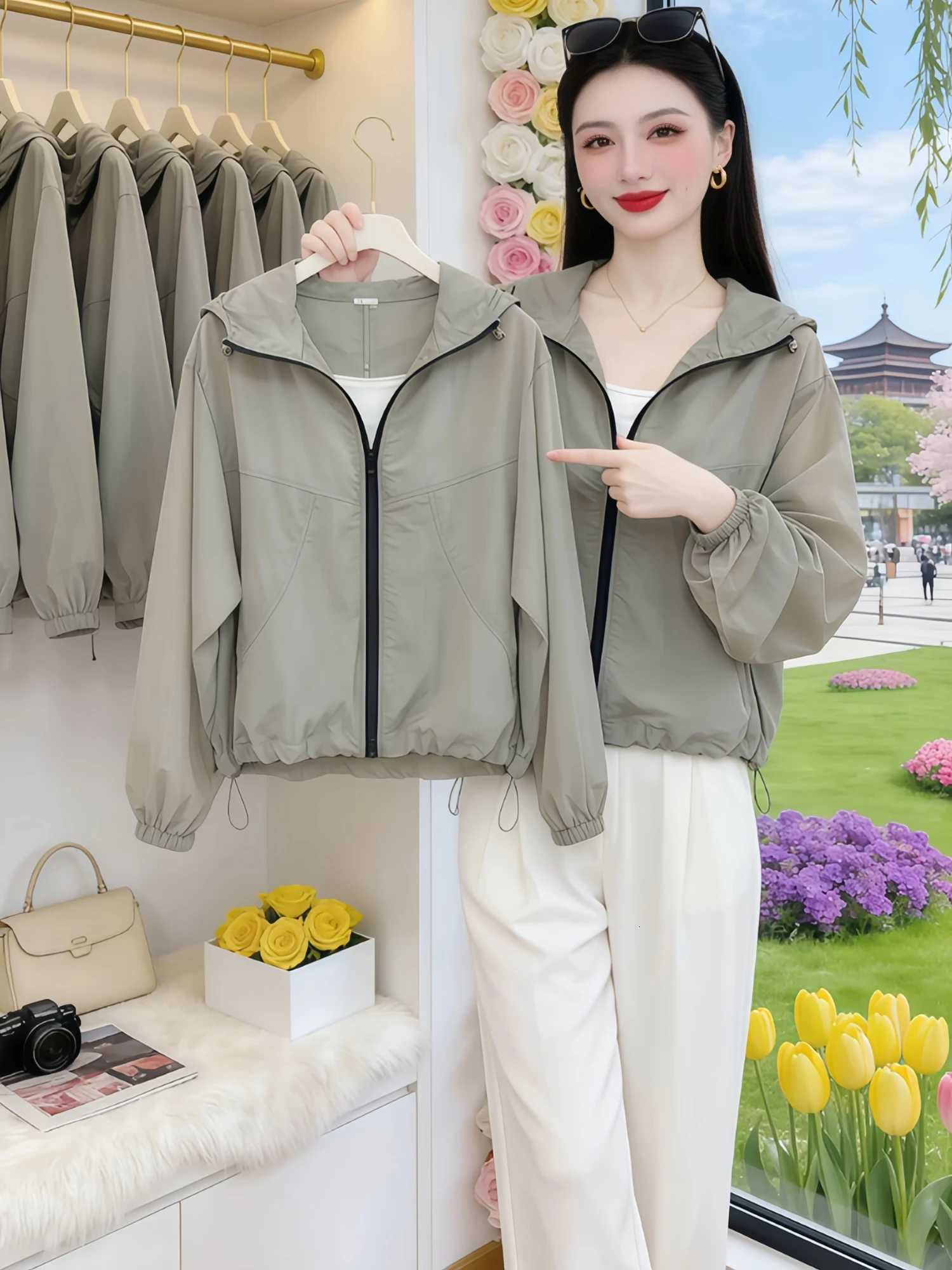 Women's Jackets Outdoor Lightweight Breathable Ladies Summer New Casual Short Loose Hooded Sun Protection Coat Fashionable Versatile Loose Fit