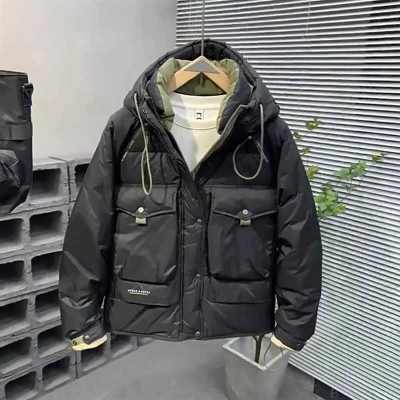 Down Parkas 2024 Winter Men's Men Fashion White Duck Down Hooded Jacket Men's Solid Color Pockets Coats Male Thick Warm Down Overcoats P41