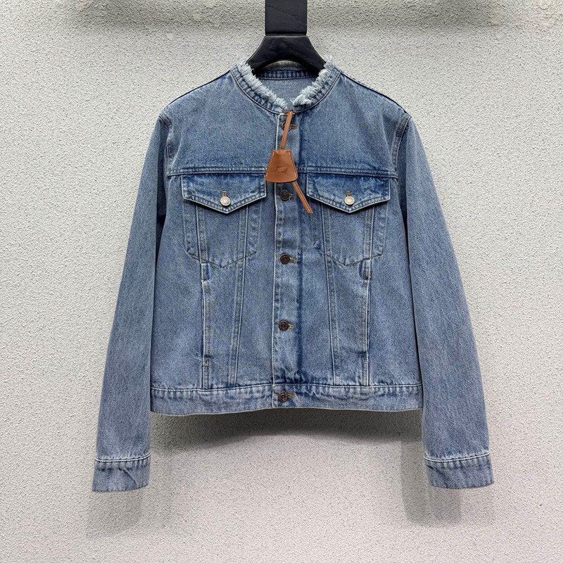 Designer Casual Denim Jacket Women Vintage Washed Round Neck Jean Coat Spring Autumn Casual Streetwear Versatile Long Sleeve Jackets