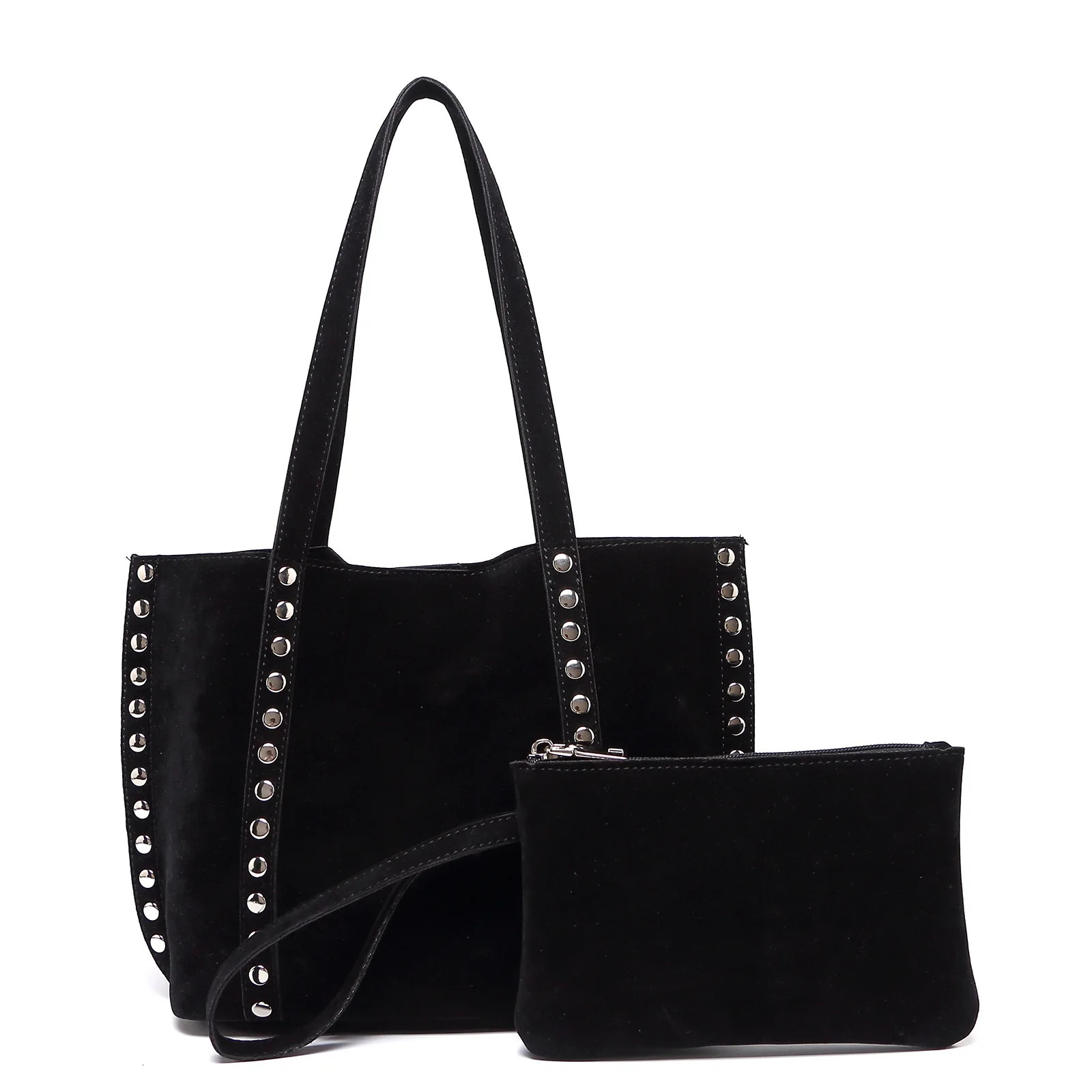 Vintage Faux Suede Women Totes Rivet Shoulder Bag for Lady Handbag and Purse Matte Leather Female Composite Bag Bolsa 260920