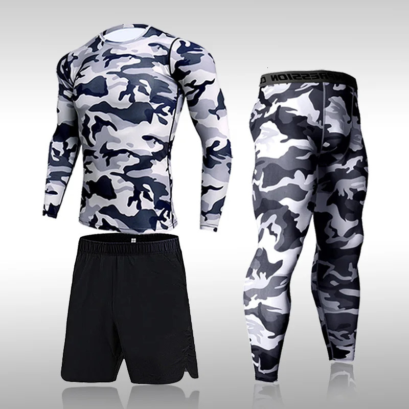 Quick Dry Camouflage Men's Running Sets Compression Sports Suits Skinny Tights Clothes Gym Rashguard Fitness Sportswear Men 260921