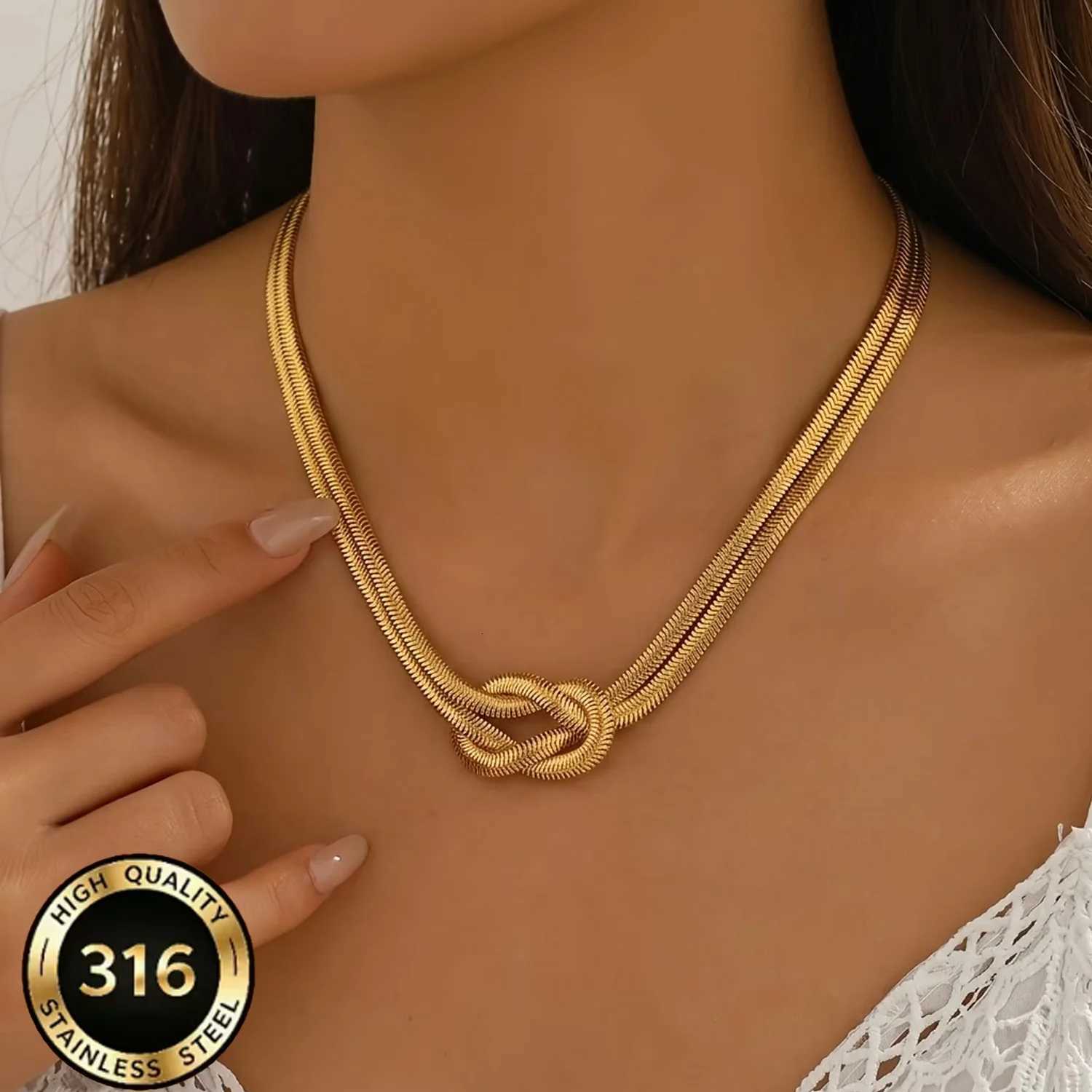 Pendant Necklaces 316L Stainless Steel Snake Bone Chain 18K Gold-plated Twisted Knot Necklace for Women Vintage Punk Style Jewelry Accessory X260921