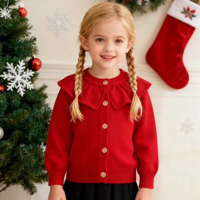Knit Kid Pullover Sweater Christmas Cardigan 1-6Yrs Top Baby Girl Boy Autumn Winter Knit Coat Long Sleeved Lotus Leaf Collar Sweater Coat C260921