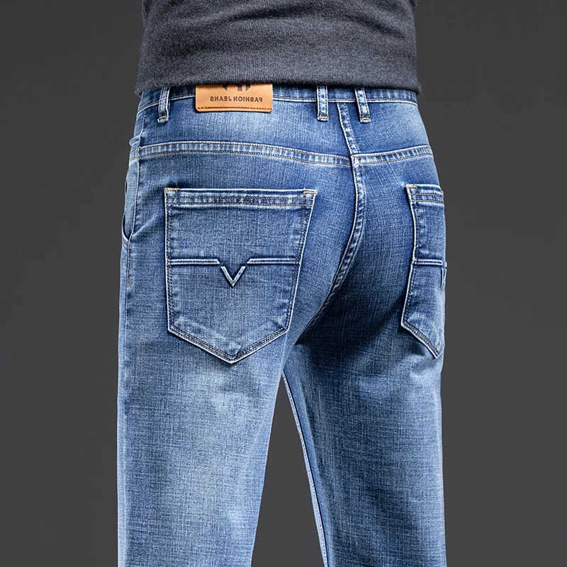 New Men's Jeans Men's Slim Straight Elastic Jeans Fashion Business Casual Comfortable Soft Denim Trousers High Quality Mens Designer Cloth