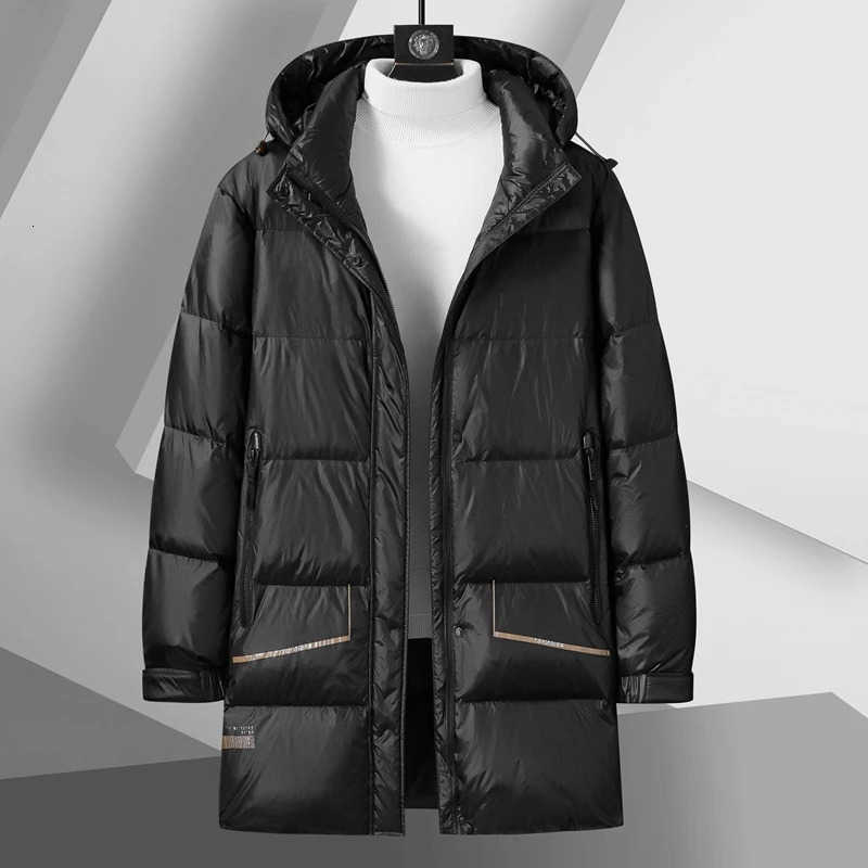 2024 Men's Down Parkas Men Winter Fashion Long White Duck Down Jacket Men's Solid Color Hooded Overcoats Male Loose Thicken Warm Down Coat