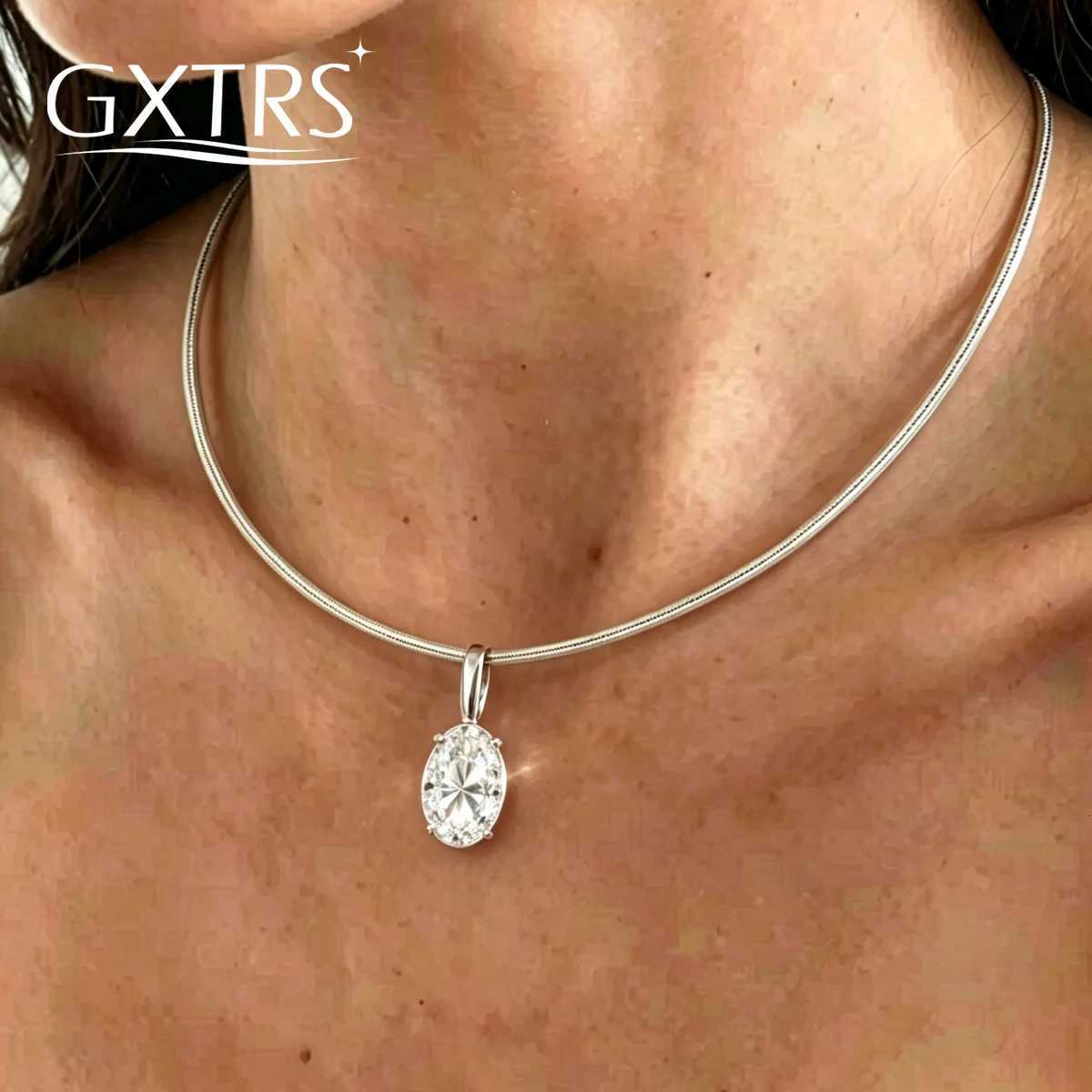 Pendant Necklaces GXTRS 3/4/5CT Oval Moissanite Choker Necklaces For Women S925 Silver Lab Diamond Wedding Pendant Chains 18K Plated Fine Jewelry X2