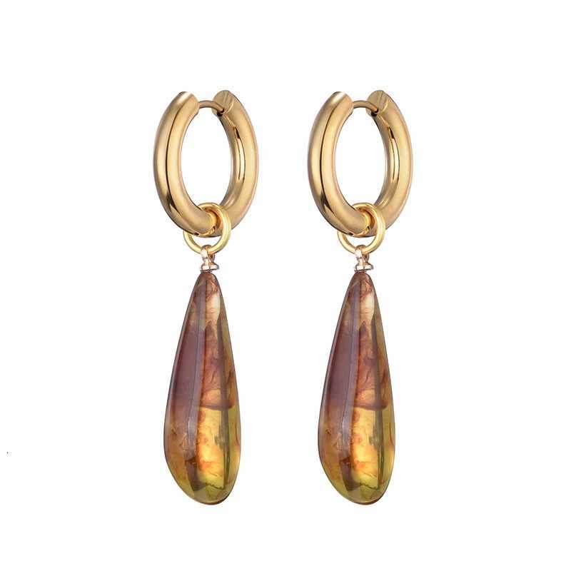 Stud New Fashion Long Waterdrop Pendant Hoop Earrings For Women Round Stainless Steel Gold Color Ear Buckel Dangle Female Jewelry X260921