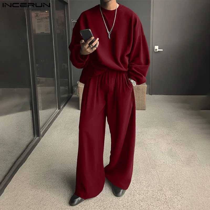Sets Men Men's Tracksuits Solid Color O-neck Long SLeeve T Shirt Pants Two Pieces Sets Streetwear Oversize Fashion Casual Men's Suits J260