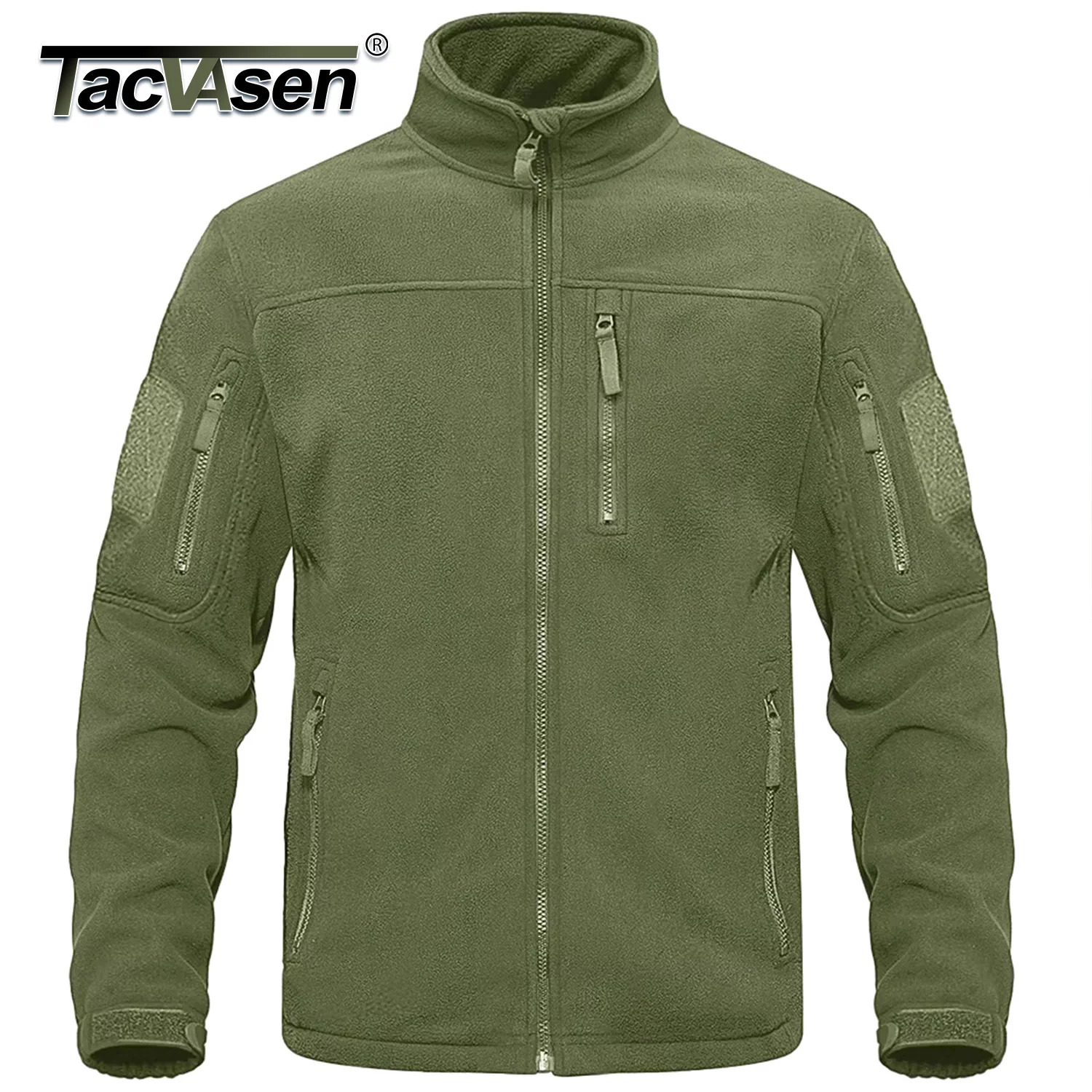 TACVASEN Full Zip Up Green Fleece Jacket Thermal Warm Work Coats Mens Zipper Pockets Jacket Hiking Training Outwear Windbreaker260921