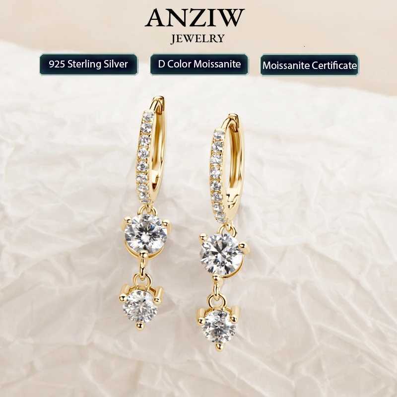 Stud Anziw 4mm 5mm Round Moissanite Long Tassel Earrings 100% 925 Sterling Silver Women's Hoop Dangle Earrings Wedding Jewelry Gifts X260921