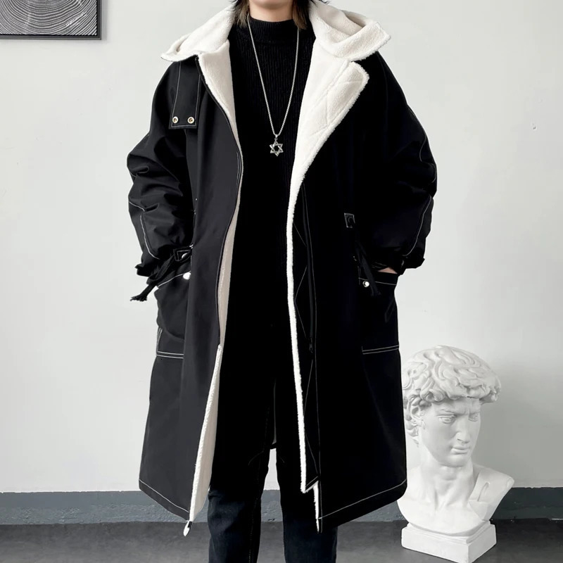 Autumn Men Korean Style Trench Men Fashion Solid Color Casual Long Coat Male Streetwear Loose Windbreaker Men Fleece Overcoat 260922