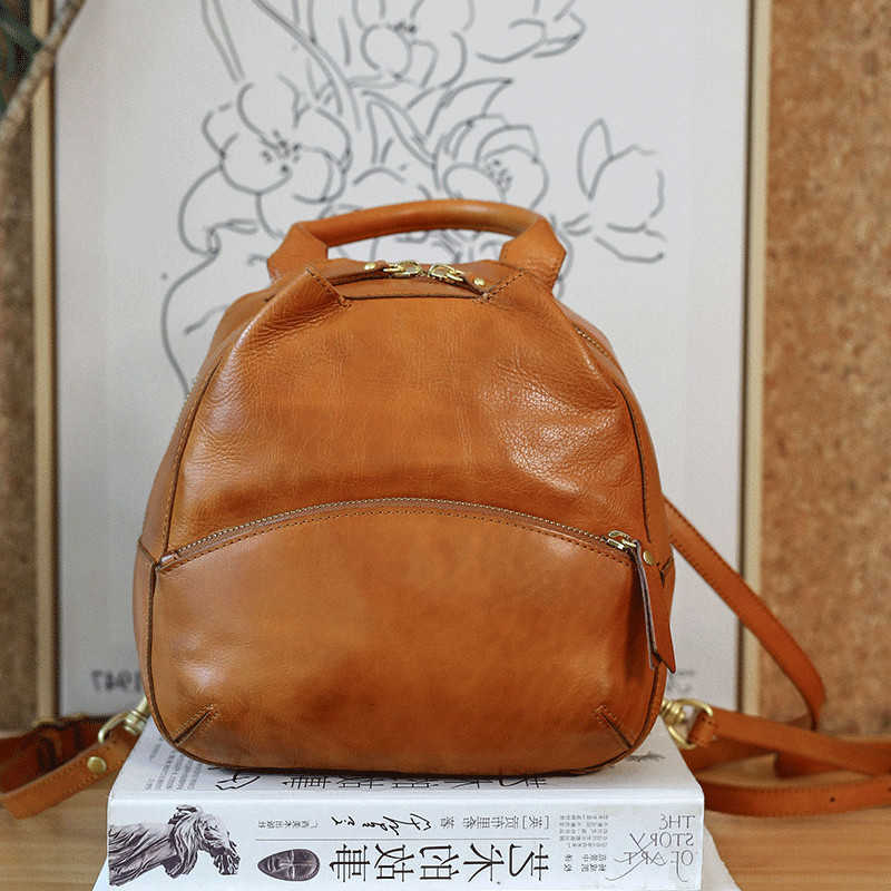 simple PNDME Backpack vintage Style handmade genuine leather women's small backpack weekend outdoor daily party real cowhide ladies bookbag H26