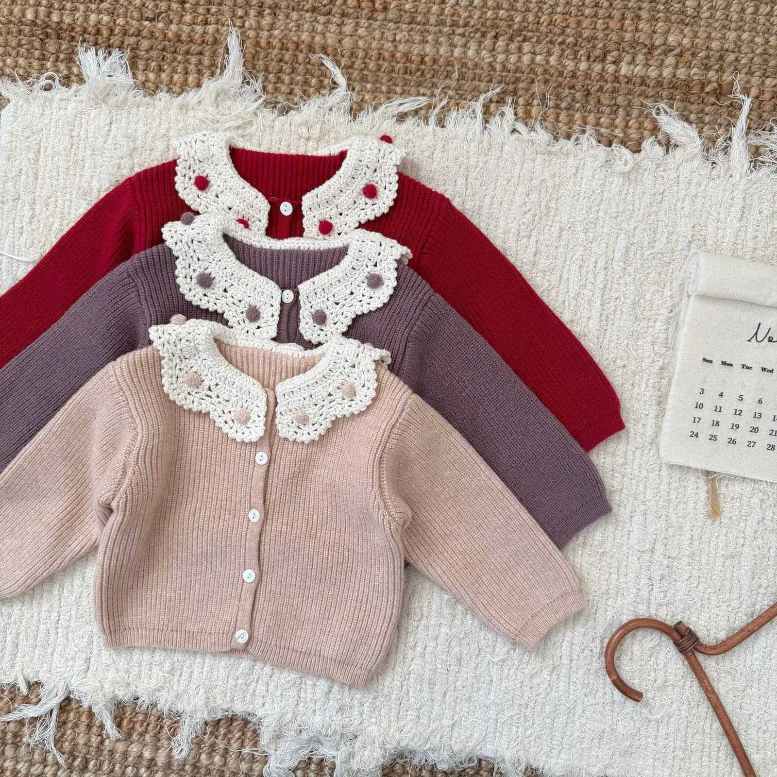 2025 Pullover deer New jonmi Autumn Winter Toddlers Kids Knitted Sweaters Lace Collar Cardigan Coat Baby Girls Cute Sweater C260921