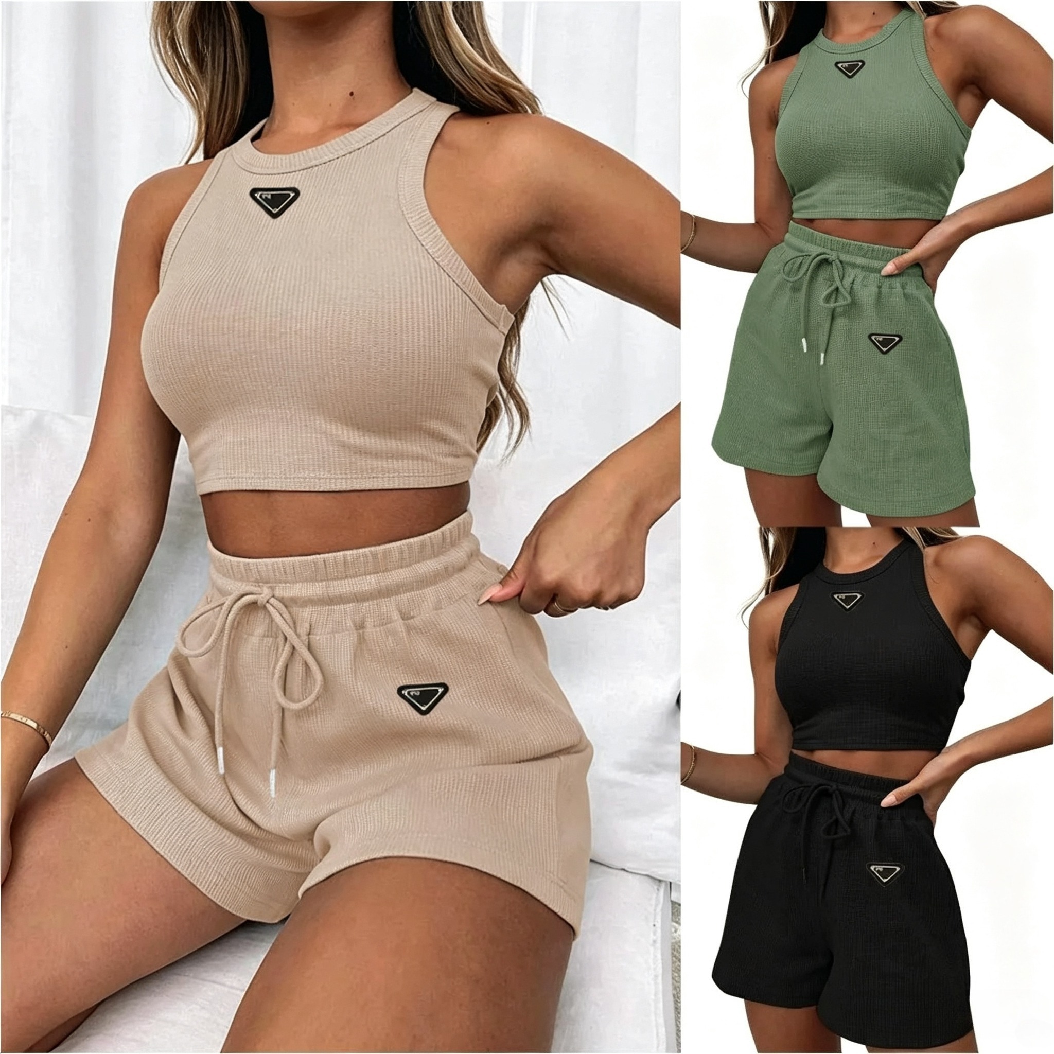 Brand Designer Women's Vest Shorts Two-Piece Sets Fashion Vest Top Casual Sporty Wide-Leg Pants Set Sports Vest Sweatpants Shorts Set Designer