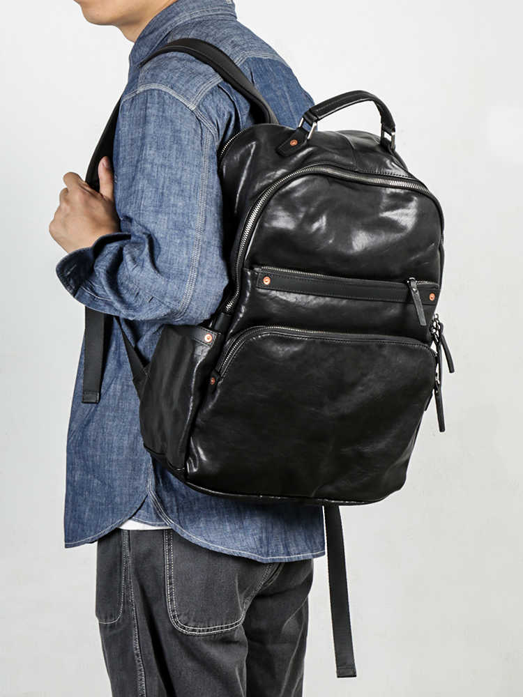 Style 2026 New First Backpack Layer Leather Men's Backpack Soft Black Leather Large Capacity Travel Backpacks School Bag Business Casual Compu