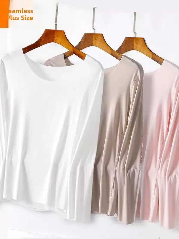 Underwear Women's Thermal plus Size Modal Women's Thermal Top Long Sleeve Thin Seamless White Underwear Base Layer Shirt Soft Comfortable