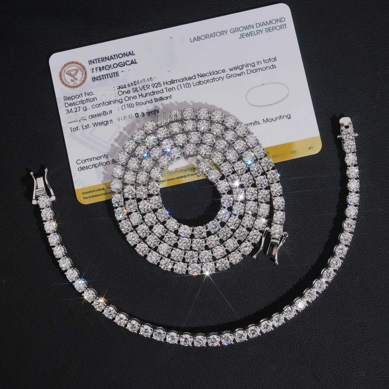 IGI Certificate Custom Jewelry 925 Silver Lab Diadmond Tenis Chain Hot Sale Diamond Necklace Bracelet
