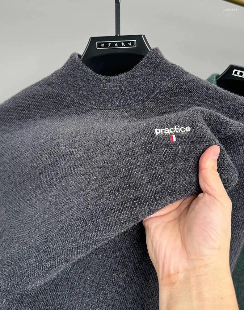 Trend High-quality Letter Embroidered Men's Sweater Knitted Casual Round Neck Luxury Brand Autumn Winter Plush Warm Pullover