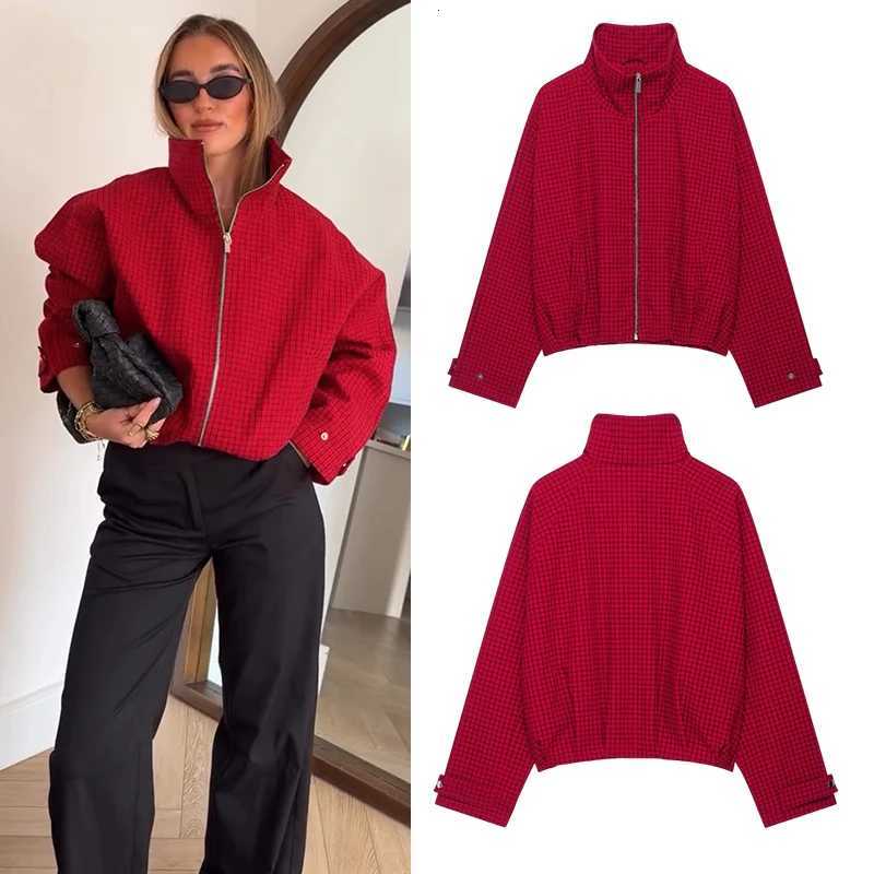 Women's Jackets Women Plaid Bomber Jacket Autumn Winter Red Black Check Flannel Warm Shirt Coat Female Vintage Casual Long Sleeve Outerwear C26