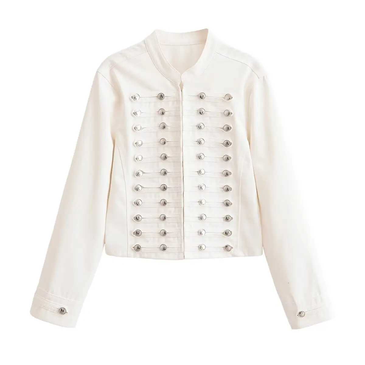 Women's Jackets 2026 Autumn Women's Vintage Cropped Denim Beige Button Decoration Slim Jackets Female Elegant Napoleon Punk Street Short C