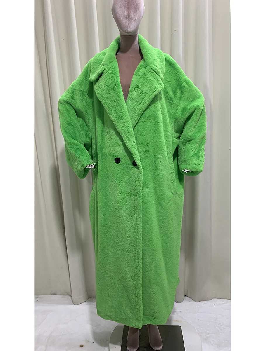 Women's Jackets Autumn Winter Oversized Extra Long Bright Green Warm Soft Faux Fur Coat Women Loose Casual Korean Fashion Fluffy Streetwear 202