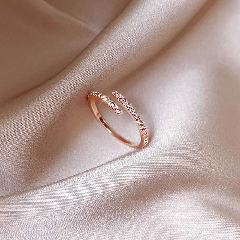 Fashion Band Rings Simple Rose Gold Color Diamond Ring Female Adjustable Opening Rings For Women Jewelry 2023 New Custom JewelryT260922