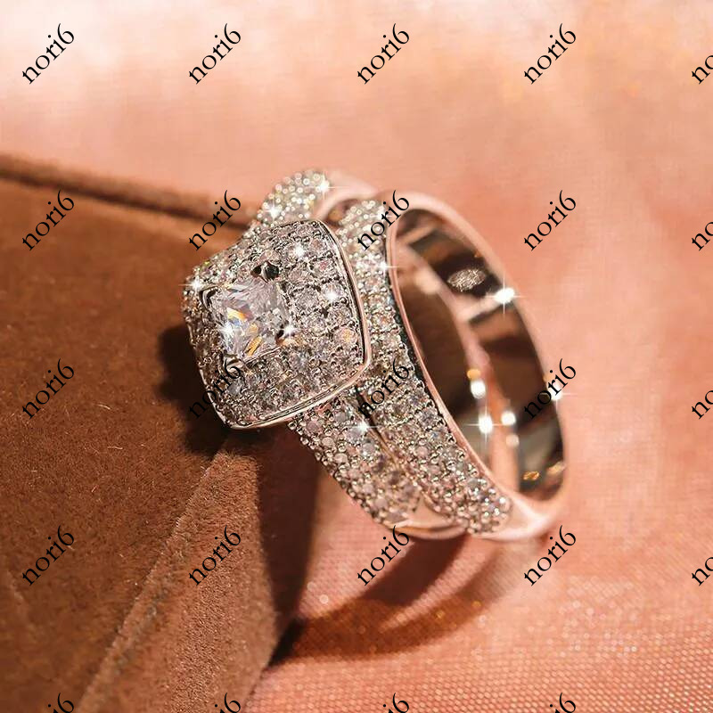 Wedding Rings Luxury Female White Square Crystal Ring Promise Silver Color Engagement For Women Vintage Bridal Zircon Set