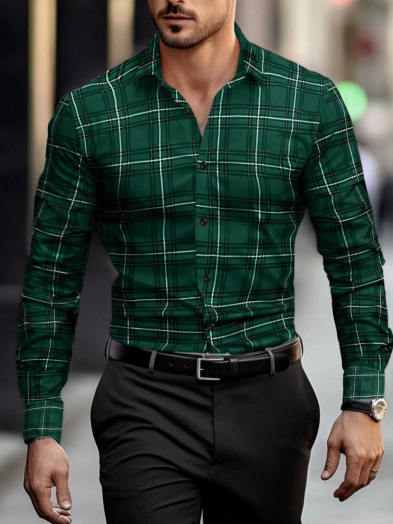 Long-Sleeved Men's Men's Casual Shirts Shirts Casual Shirts Plaid Multi-Color Pattern Shirts Retro Shirts Autumn And Summer Long-Sleeved S