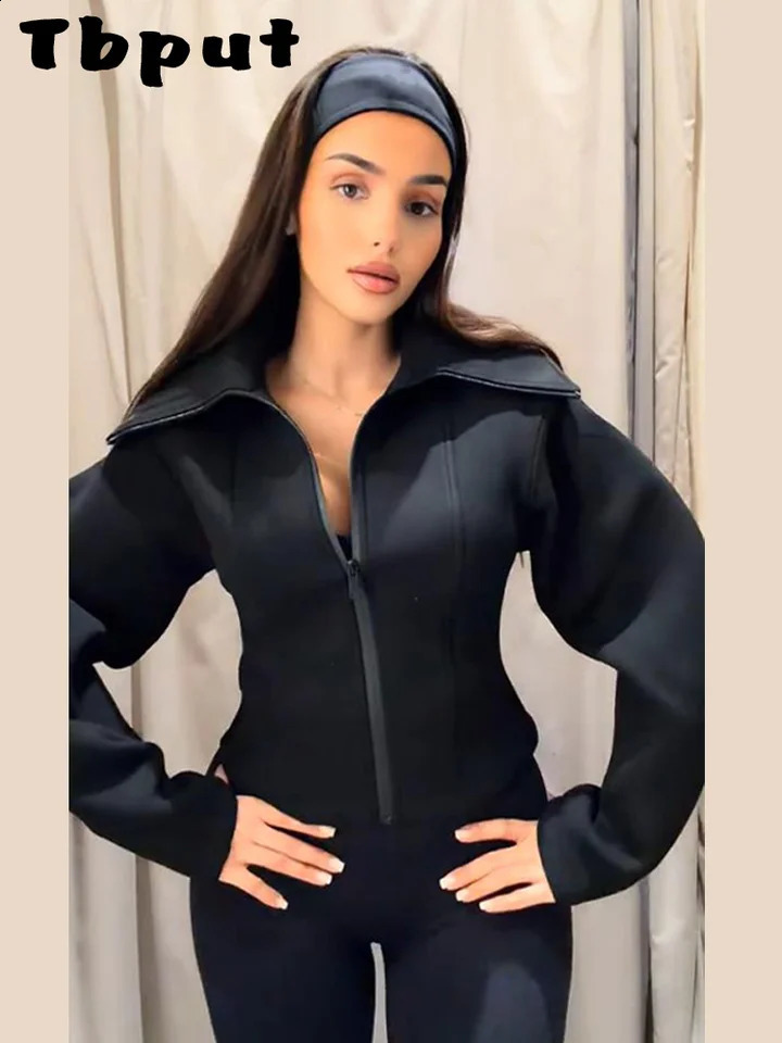 Chic Solid Womens Jacket Lapel Zippers Full Sleeve Slim Casual WaistClosed Lady Coats 2026 Spring Fashion Female Streetwear 260921