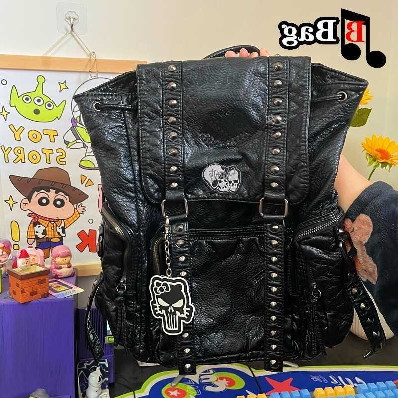 Women Y2K Backpack Style Punk Shoulder Bags Vintage PU Leather Backpack totes female large capacity Backpacks Handbags schoolbag H260922