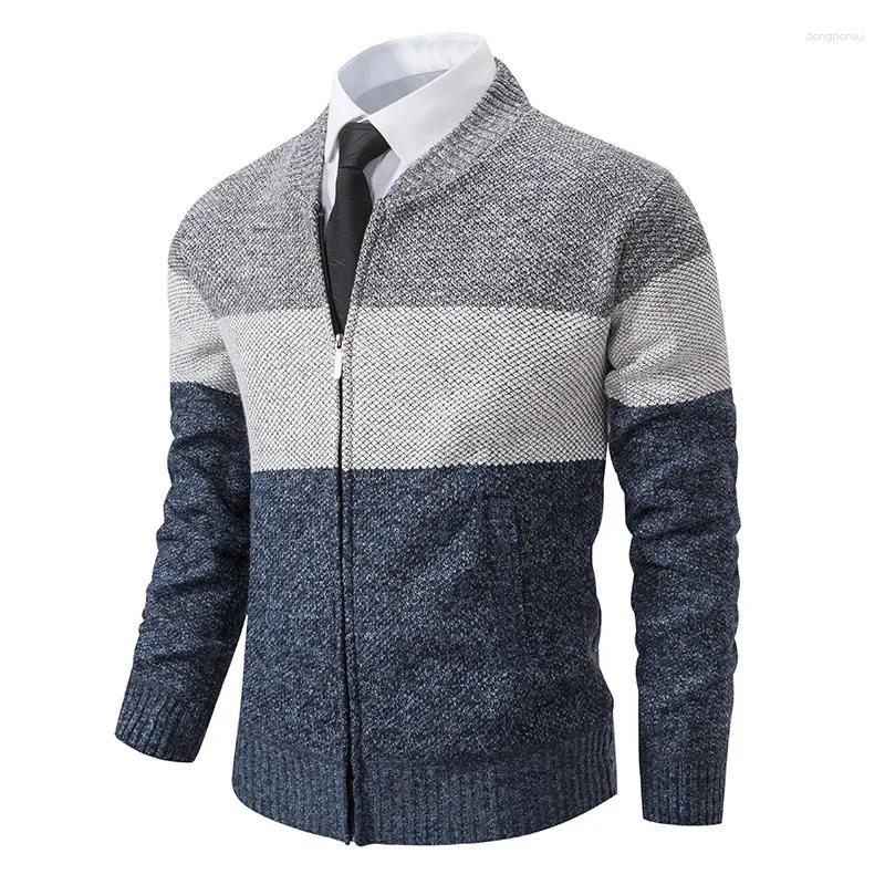Autumn Winter Fashion Men's Color-coded Stand Collar Long Sleeve Casual Trendy Simple Knitted Sweater Cardigans Male Coat